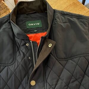 Orvis Men's Black Quilted Vest with Brown Trim